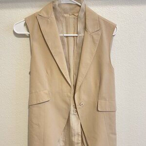 Brunello Cucinelli Vintage - Tan Gilet Vest with Silk Neckline Detail - Size 42